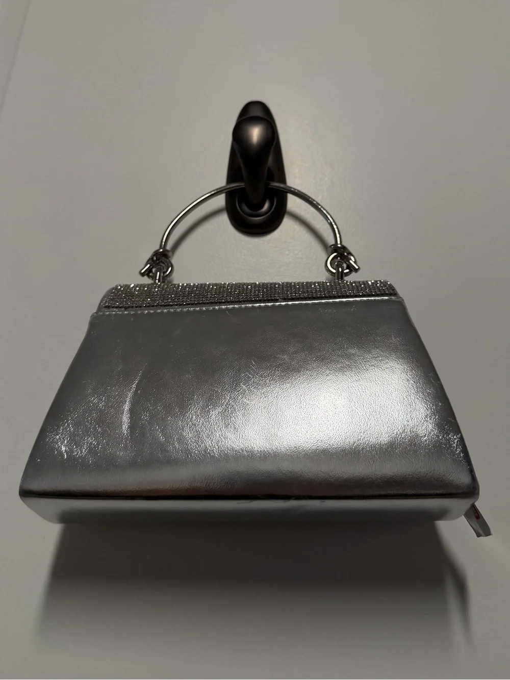 NWT ALDO Felisiax Silver Rhinestone Top Handle Evening Bag Clutch Crossbody